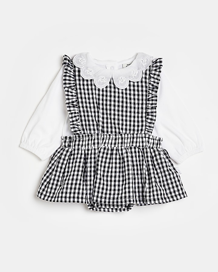 Baby Girls Black Gingham Frill Romper Outfit