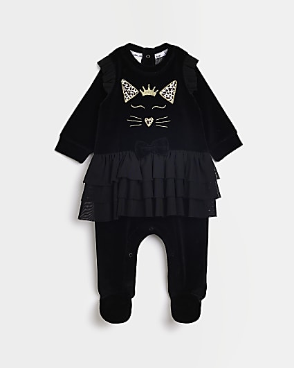 Baby girls Black Halloween Cat All In One
