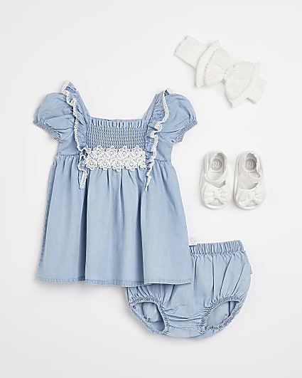 Baby girls blue Denim Dress 4 piece outfit