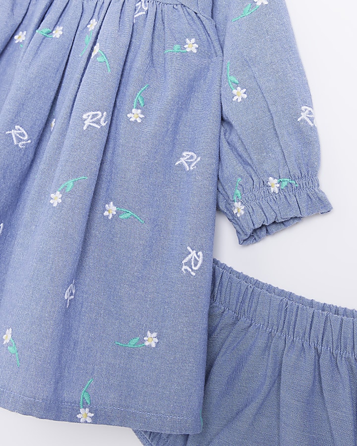 Baby Girls Blue Denim Embroidered Dress Set