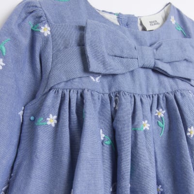 Baby Girls Blue Denim Embroidered Dress Set