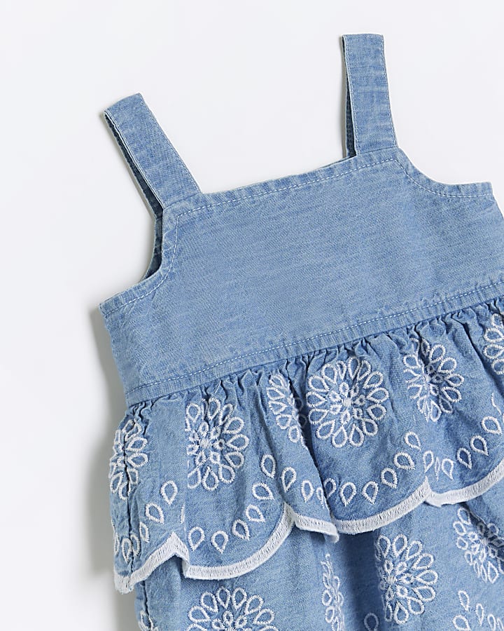 Baby girls blue denim embroidered dress