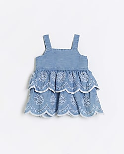 Baby girls blue denim embroidered dress