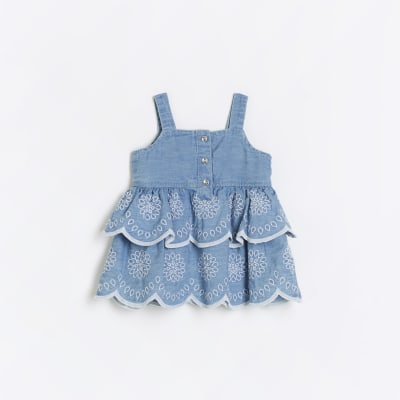 Baby girls blue denim embroidered dress