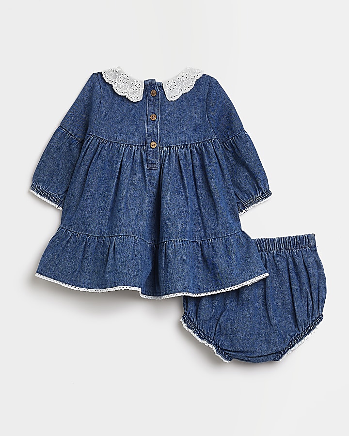 Baby girls Blue Denim Smock Dress outfit