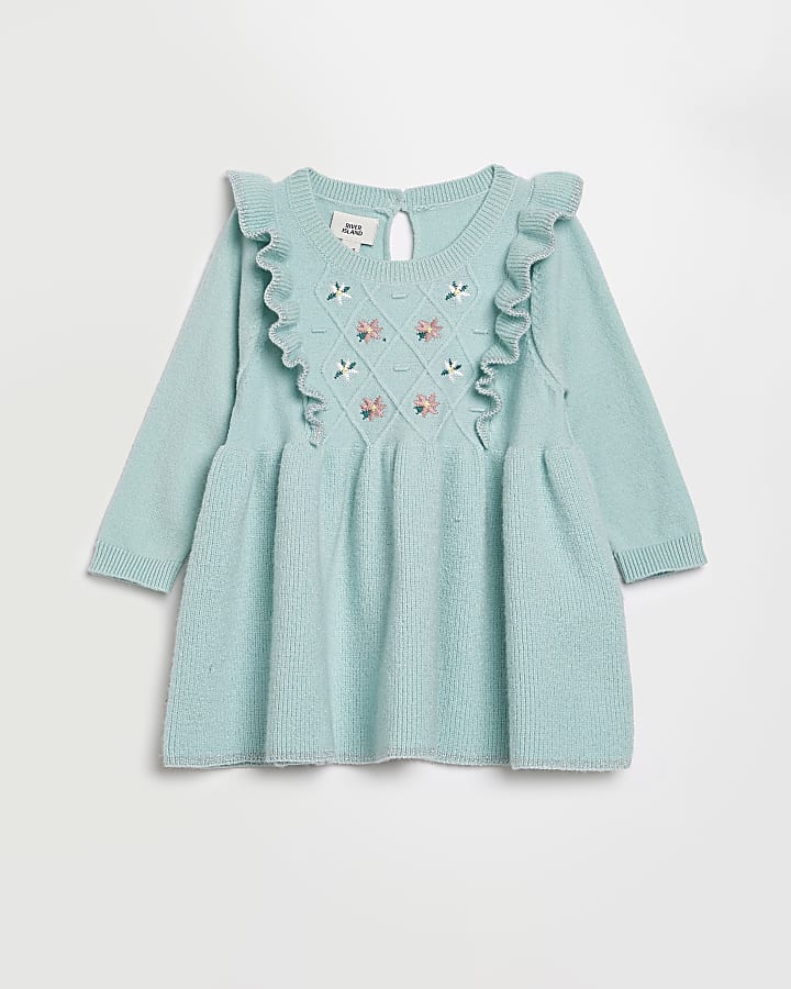 Baby girls blue embroidered dress outfit