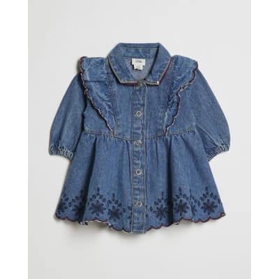 Baby Girls Blue Floral Denim Dress