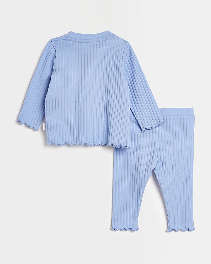 Baby girls blue organic rib 2 piece outfit