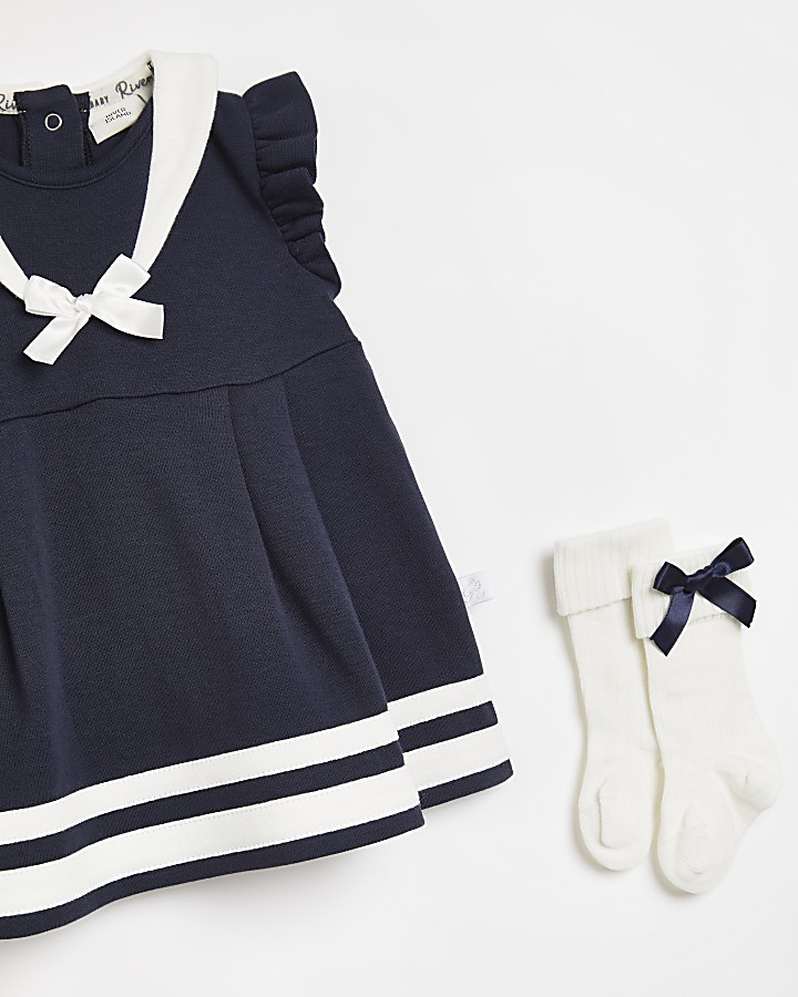 Baby girls blue sailor dress 2 piece outfit