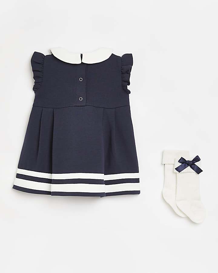 Baby girls blue sailor dress 2 piece outfit