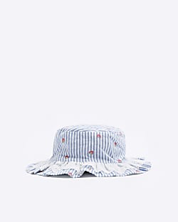 Baby girls blue stripe bucket hat