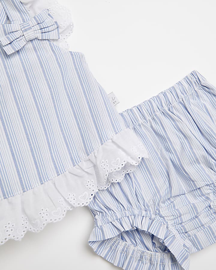 Baby girls blue stripe frill bloomers outfit