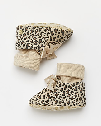 Baby girls brown leopard print booties