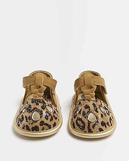 Baby girls brown leopard print plait shoes