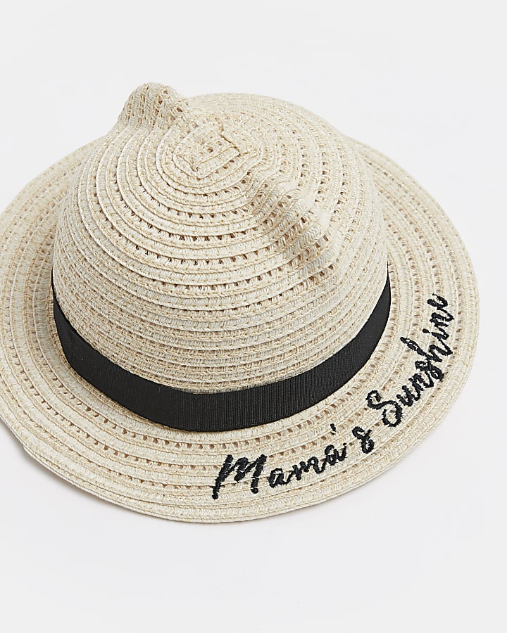 Baby girls brown 'Mama's Sunshine' straw hat