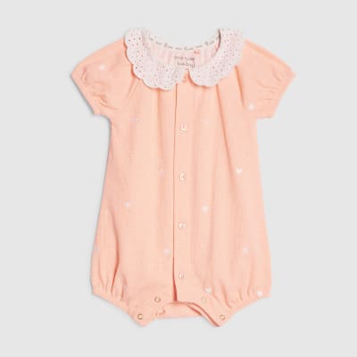 Baby Girls Coral Collared Heart Romper