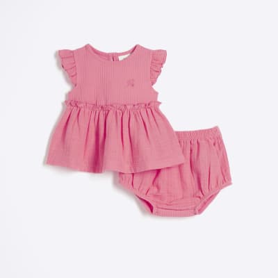 Baby girls coral peplum top and bloomers set | River Island