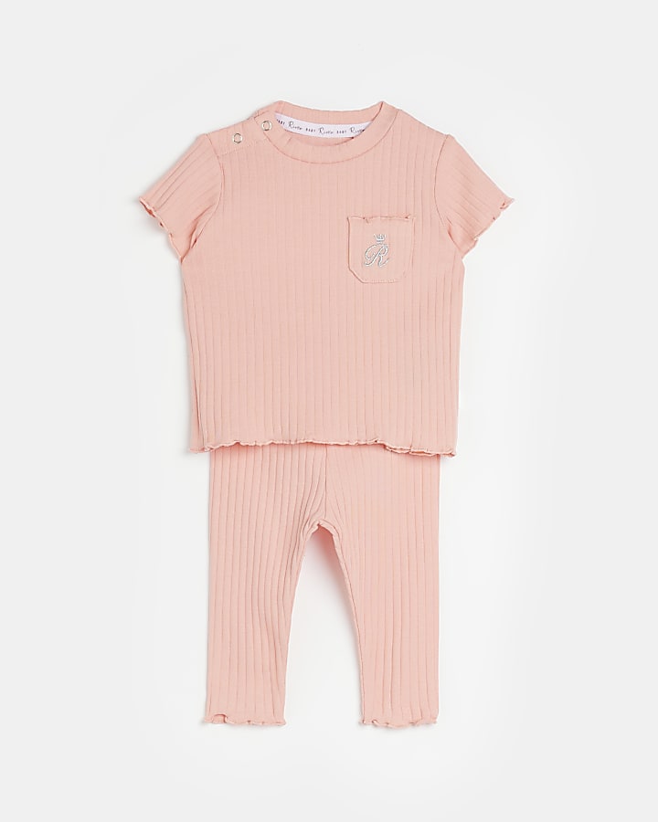 Baby girls coral RI organic ribbed outfit