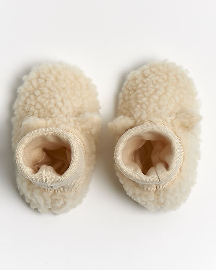 Baby girls cream borg bunny slippers