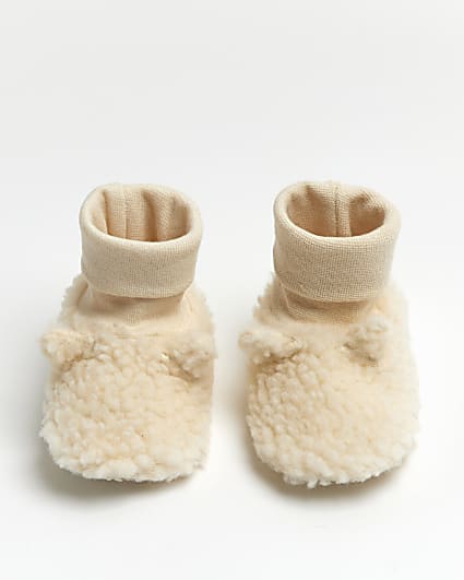 Baby girls cream borg bunny slippers