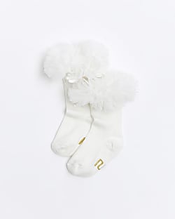 Baby girls cream bow frill socks