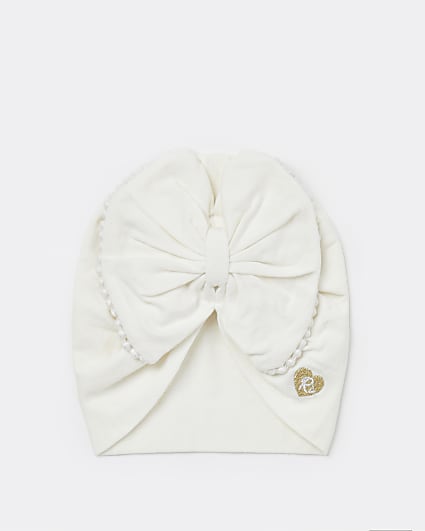 Baby girls cream bow trim turban