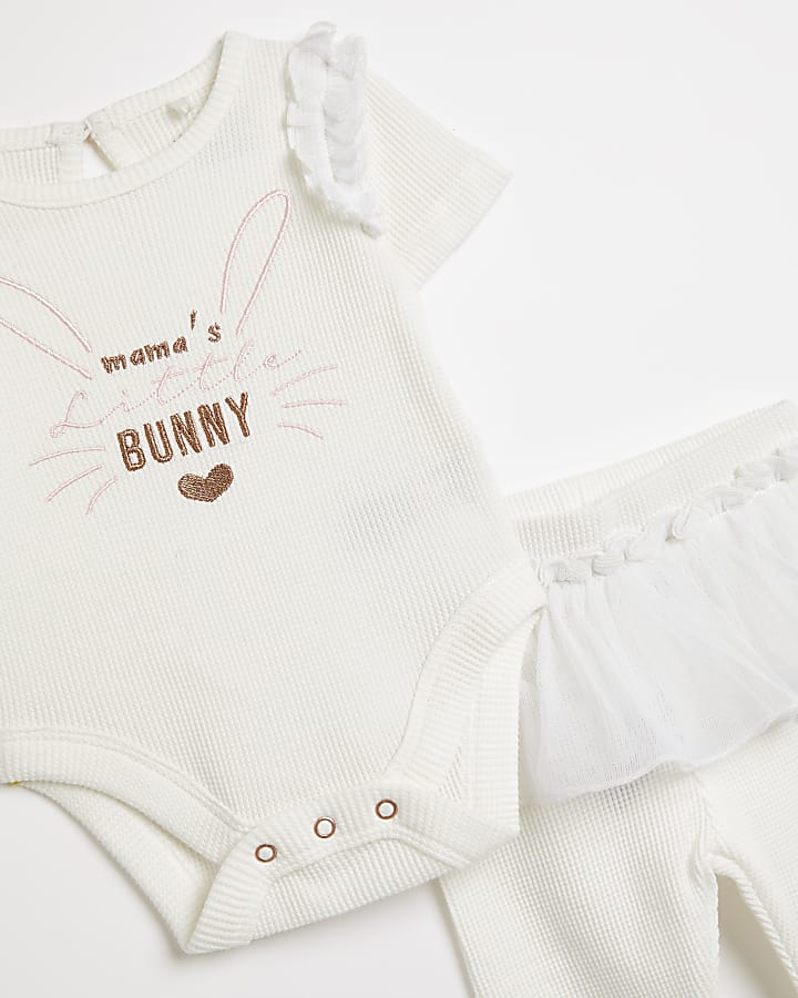 Baby girls cream 'bunny' print tutu outfit
