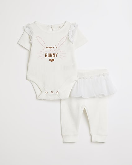Baby girls cream 'bunny' print tutu outfit