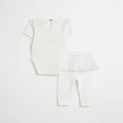 Baby girls cream 'bunny' print tutu outfit