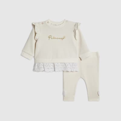 Baby Girls Cream Embroidered Sweatshirt Set