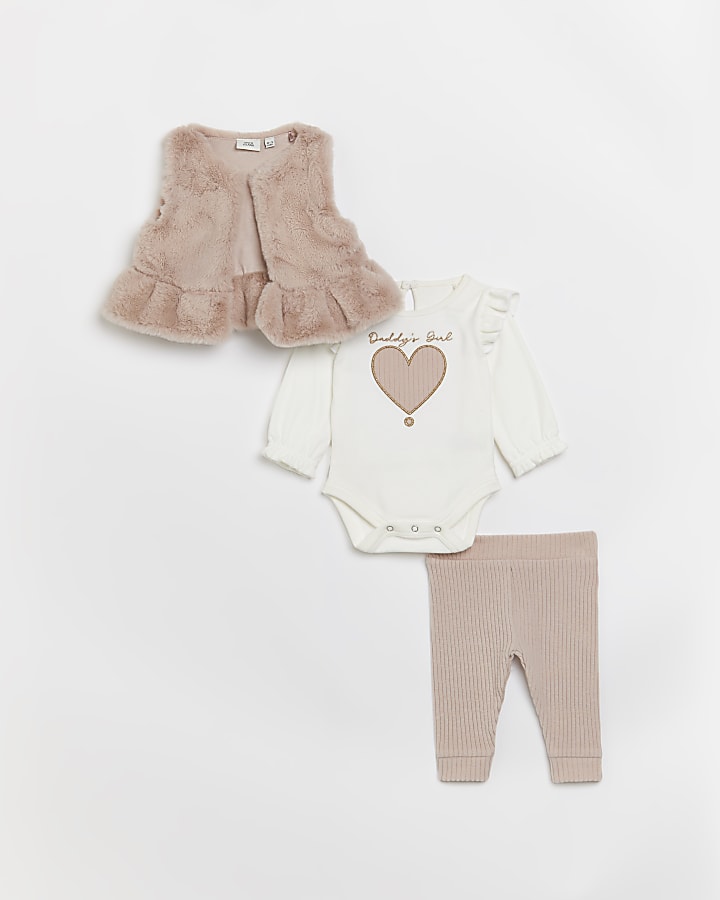 Baby girls cream faux fur gilet outfit