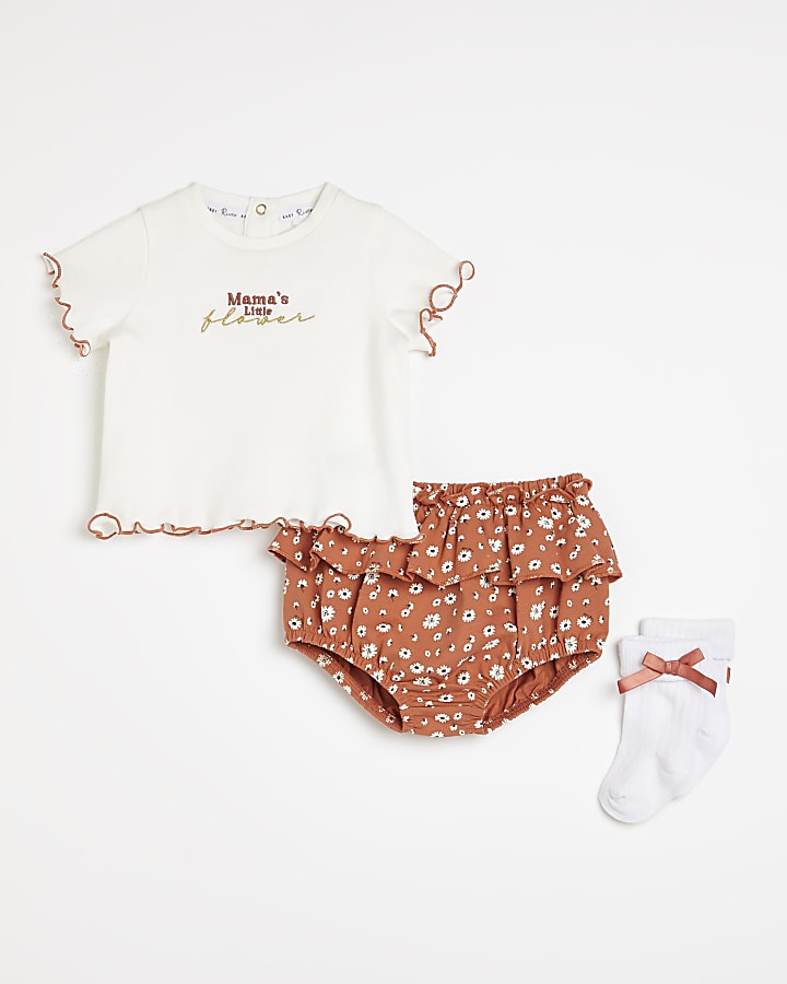 Baby girls cream floral bloomer outfit