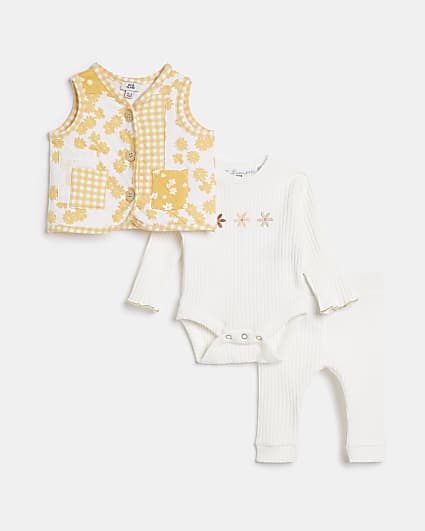 Baby girls cream floral bodysuit 3 piece set