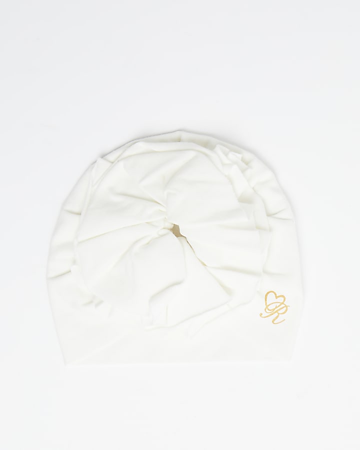 Baby girls cream floral ruched turban