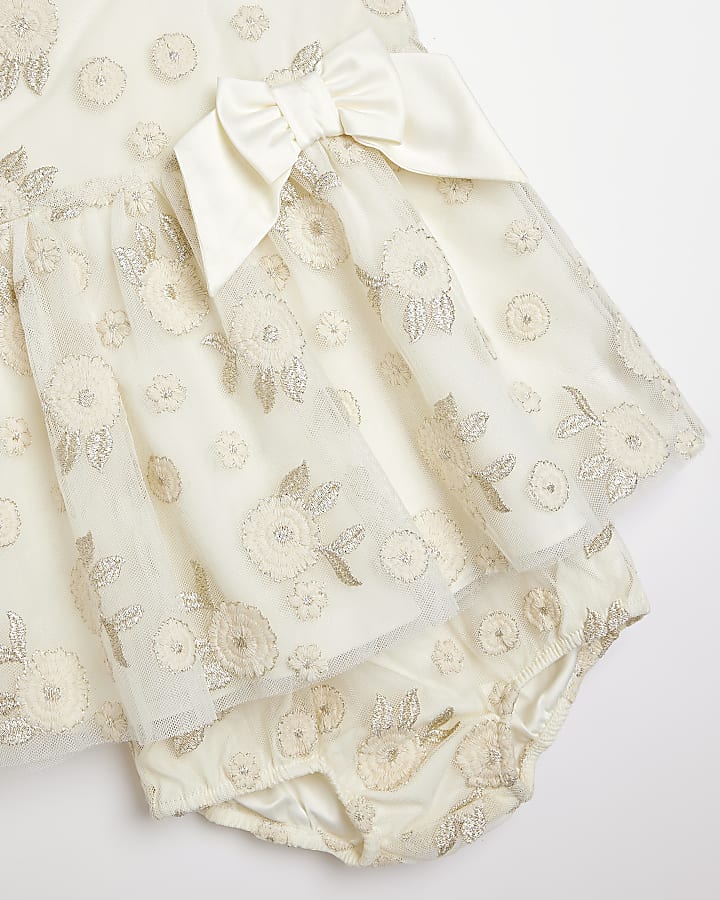 Baby girls cream floral tulle dress