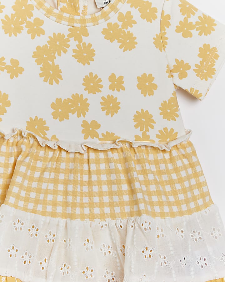 Baby girls cream patchwork floral tier dress