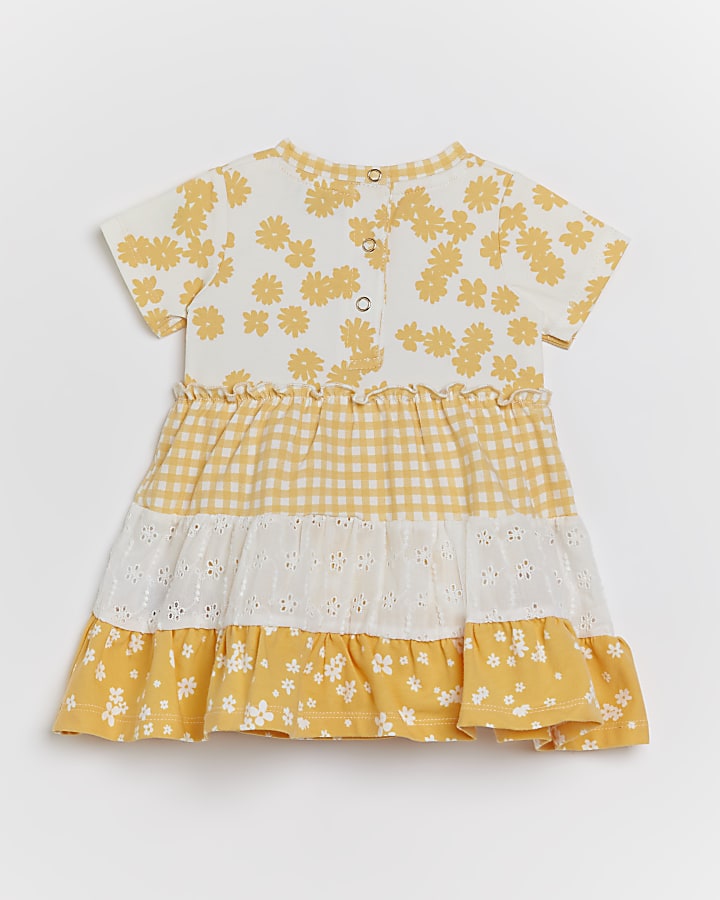 Baby girls cream patchwork floral tier dress