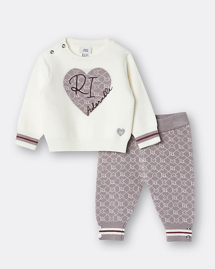 Baby girls cream RI monogram jumper outfit