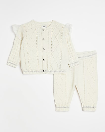 Baby Girls Ecru Cable Cardigan Lace Set