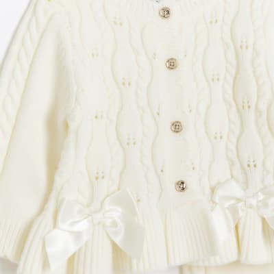 Baby girls ecru cable knit bow cardigan set River Island