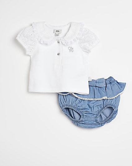 Baby girls ecru chambray bloomer outfit