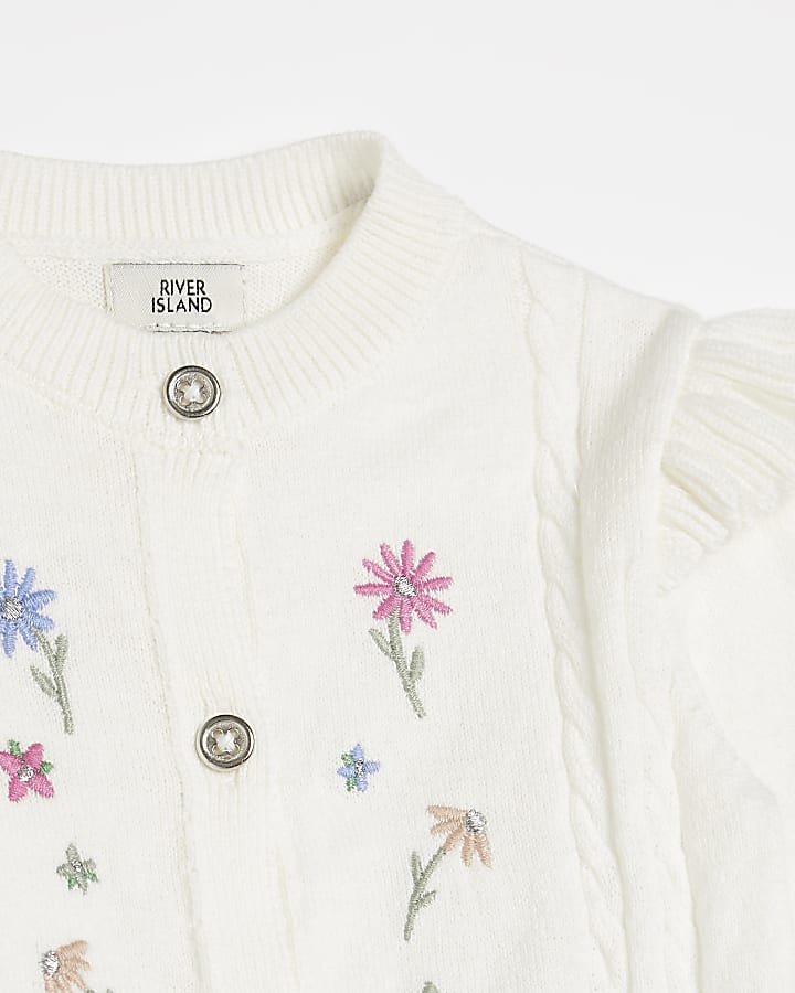 Baby girls ecru floral embroidered cardigan