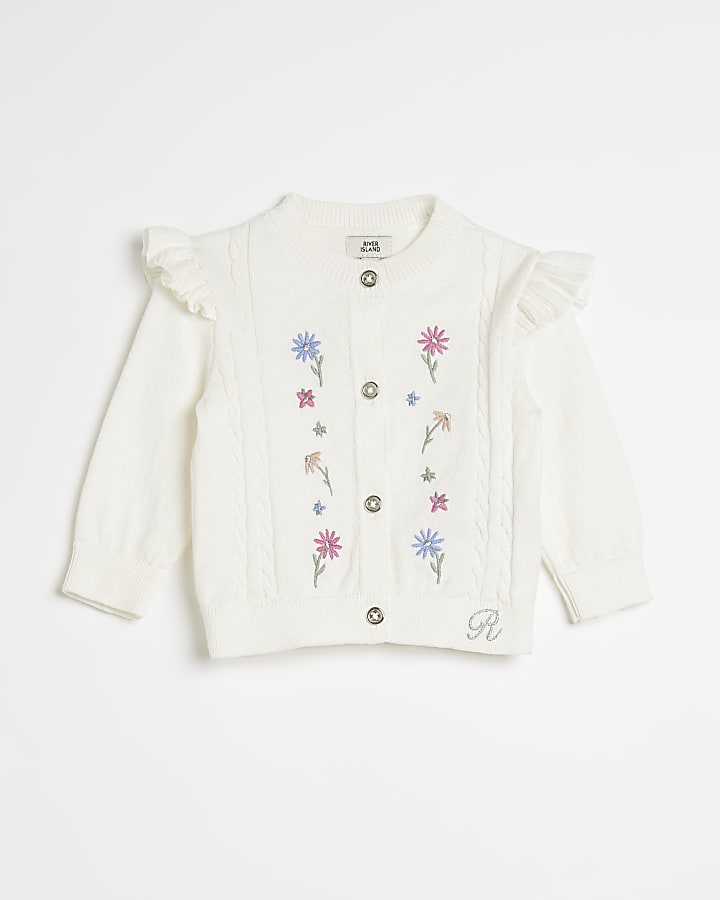 Baby girls ecru floral embroidered cardigan