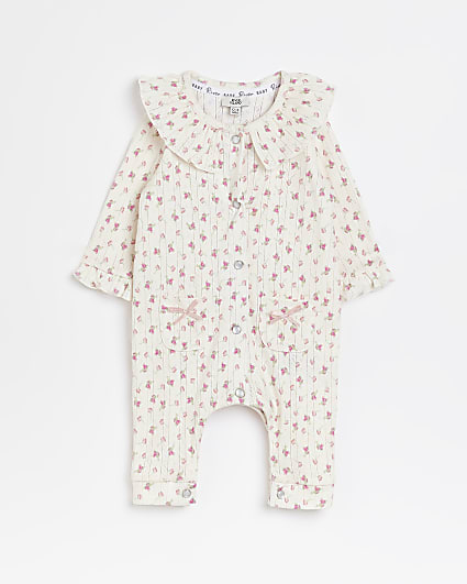 Baby girls ecru floral pointelle all in one