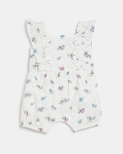 Baby girls ecru floral print all in one