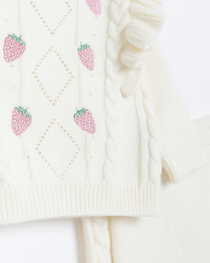 Baby Girls Ecru Strawberry Frill Knit Set