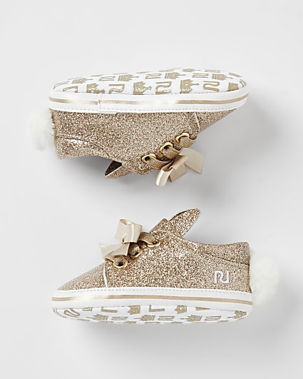 Baby girls gold glitter bunny trainers