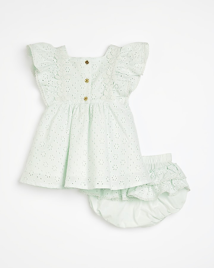 Baby girls green broderie dress outfit