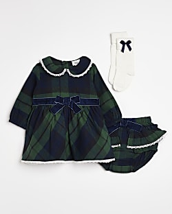 Baby Girls Green Check Bow Dress Outfit