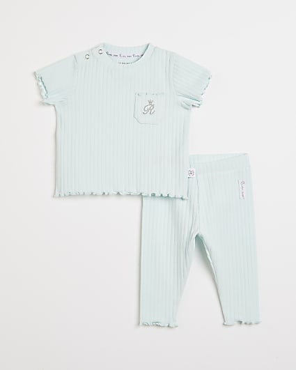 Baby girls green organic ribbed outfit